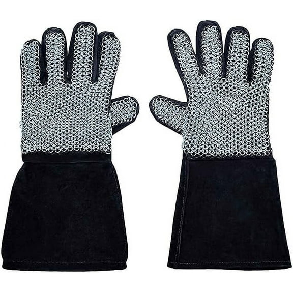 Lord of Battles Medieval Unisex Gloves with Chainmail Armor Butted Gloves Suede Leather Gauntlets