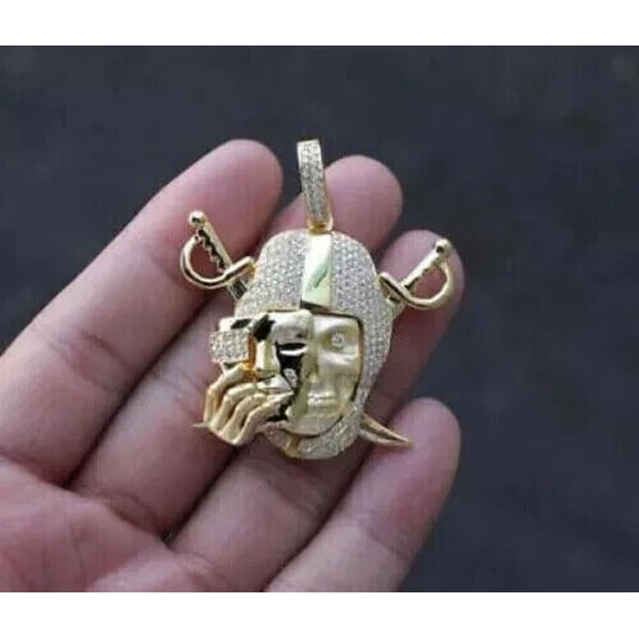 Bluebelljewels Round Halloween Skull Head Pendant 14K Yellow Gold Plated