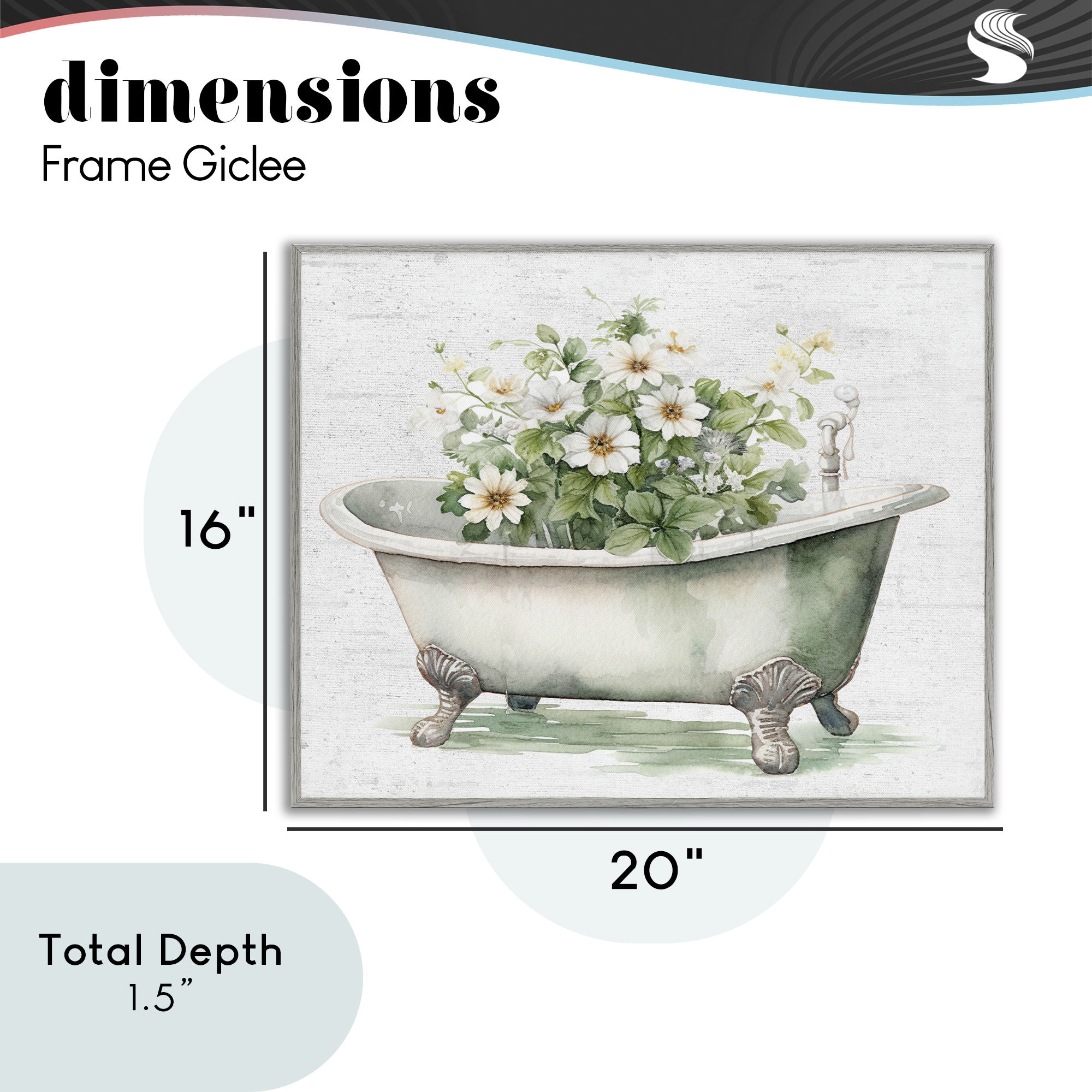 Boho Tub with Daisies Gray Framed Giclee Art, design by Lettered and Lined