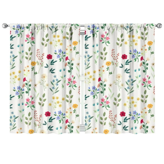 Farmhouse Floral Kitchen Curtains - 2 Pack Rustic Blossom Print Rod Pocket Curtains