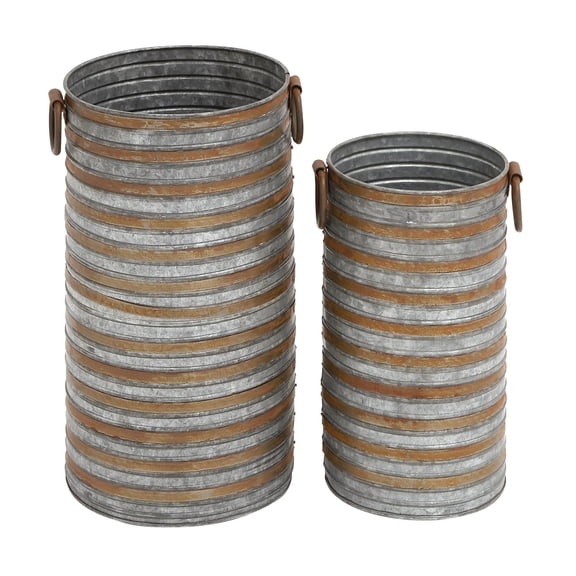 DecMode 20", 16"H Gray Metal Planter with Handles (2 Count)