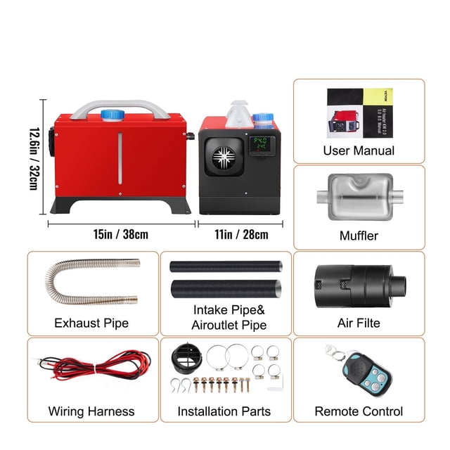 3 / 5 / 8KW 12V Diesel Air Heater All In Mini Heater With Silencer LCD Switch Remote Control For Car Bus RV Trucks SUV ,Energy Saving