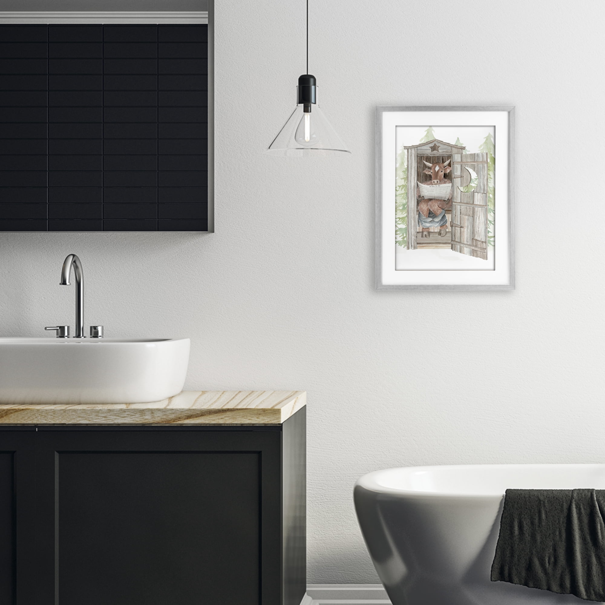 Stupell Industries Daily Moo Outhouse Reading Gray Framed Print Under Glass, design by Cindy Jacobs