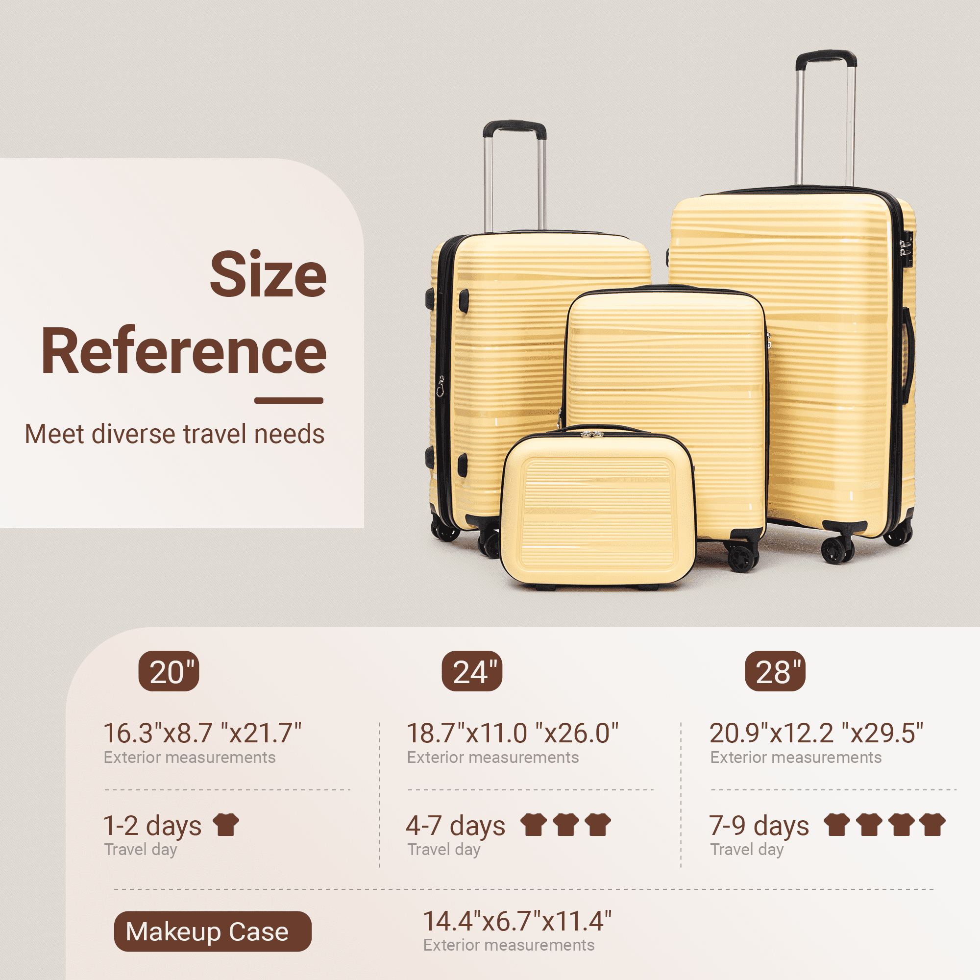 Rosamo 4-Piece Hardside Luggage Set, Expandable Rotating Luggage Compartment With TSA Lock, Lightweight Rolling Luggage Set