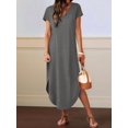thumbnail image 5 of Summer Casual Maxi Dresses for Women V Neck Cap Sleeve Long Sundress with Pockets Beach Vacation Gray XL, 5 of 8