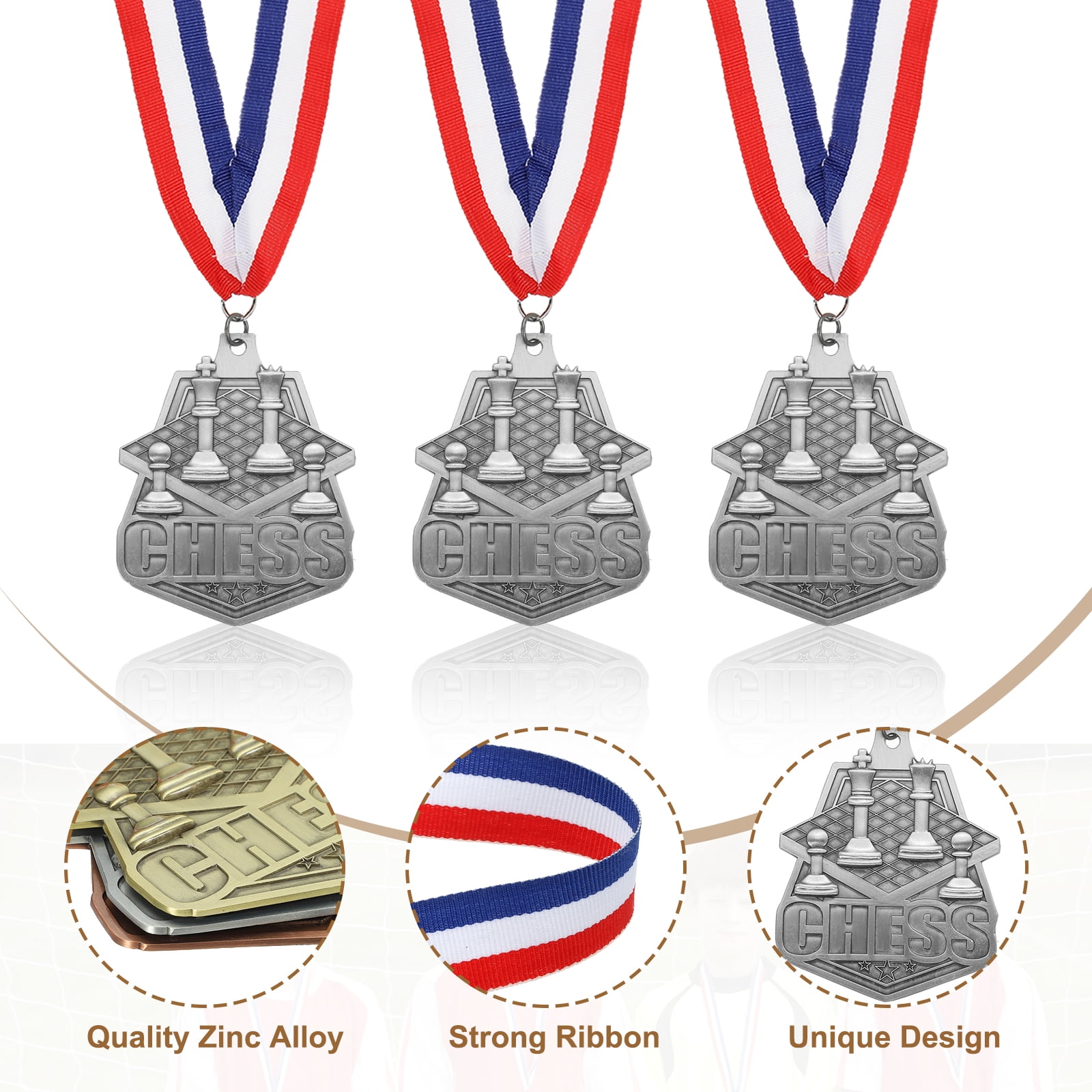 Uxcell Tournament Table Award Medals with Ribbons, Winner Medals Prizes for Competitions Sports Party Silver