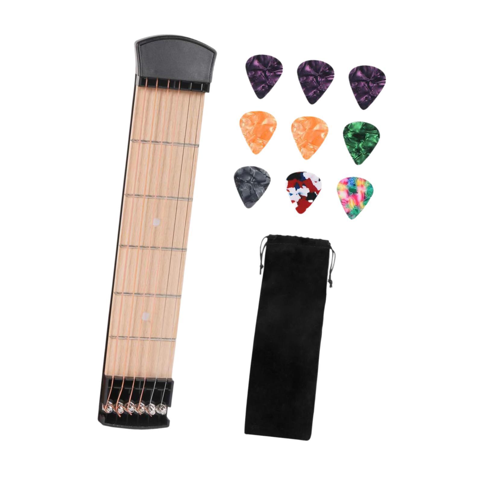 Dualoai Pocket Guitar Mini Useful for Beginner for Home Travel 6 Strings Fingerboard Black