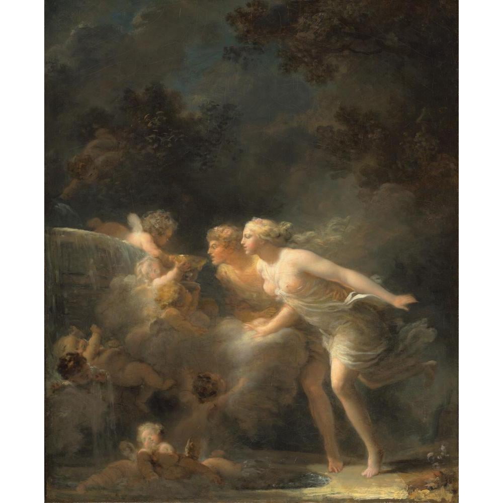 Jean-Honoré Fragonard 12x14 Black Modern Framed Museum Art Print Titled - The Fountain of Love (1785)