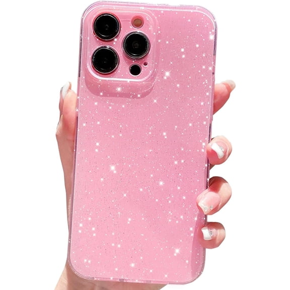 Compatible with iPhone 14 Pro Case 6.1 inch, Cute Glitter Sparkly Bling Phone Cover for Women Girls (Pink)