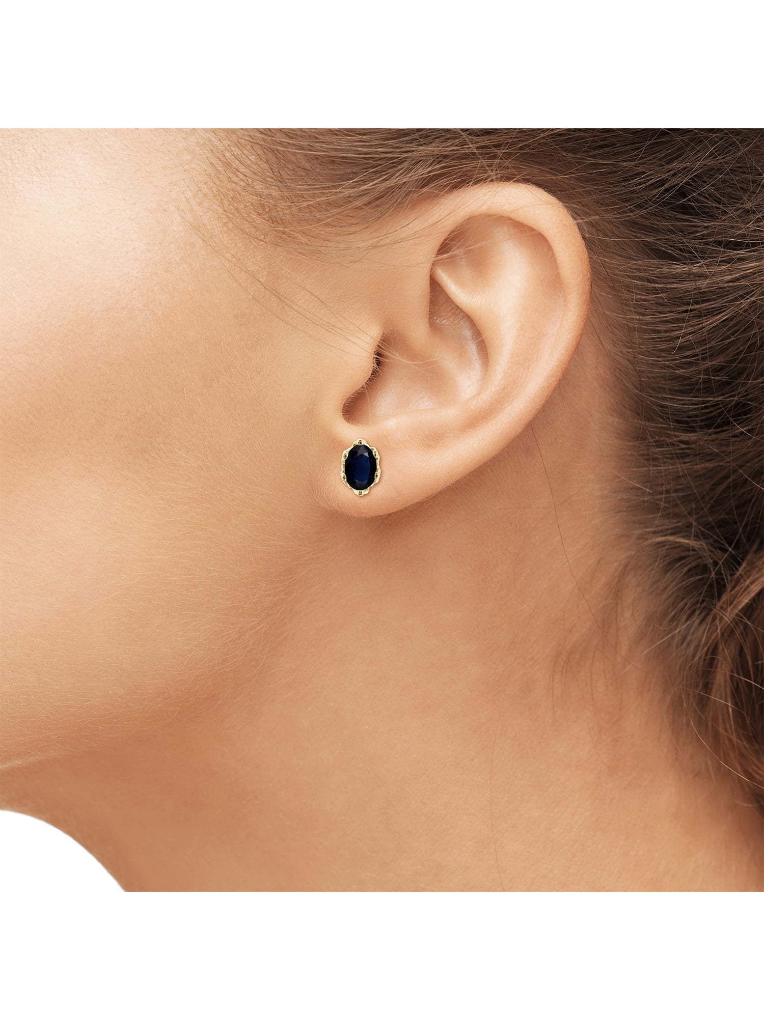 JewelersClub 1.33 CTW Sapphire Stud Earrings – 14K Gold Plated Silver (.925)| Hypoallergenic Studs for Women - Oval Cut Set with Push Backs