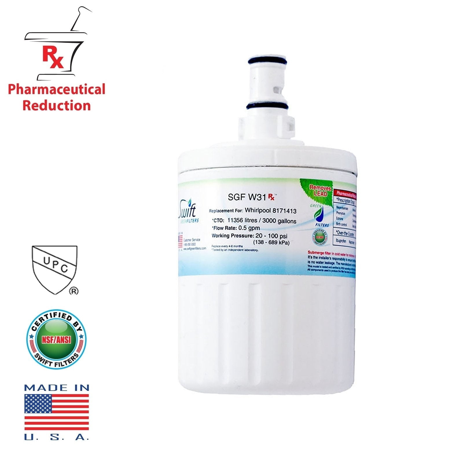 Swift Green Filters Ltd. Replacement Whirlpool 8171413 Kenmore 46-9002 Refrigerator Water Filter SGF-W31 Rx