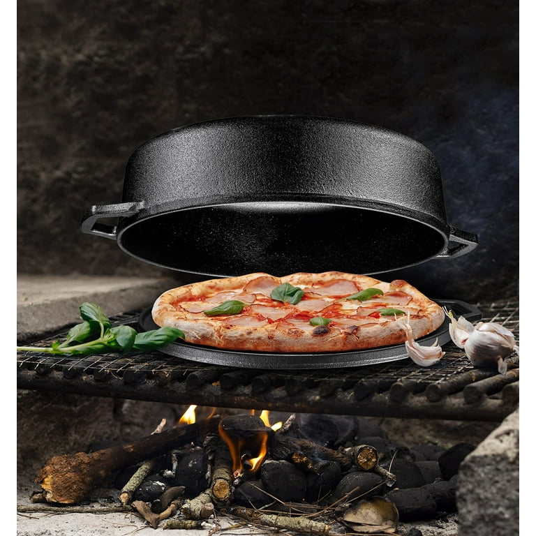 Bruntmor 3-in-1 Pre-Seasoned Cast Iron Round Deep Roasting Pan with Reversible Grill Griddle Lid, Non-Stick Open Fire Camping Kitchen Coo