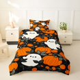 thumbnail image 2 of Homewish Halloween Cartoon Ghost Twin Duvet Cover,Jack O Lantern Vine Print Twin Bedding,Black Orange,Halloween Reversible,2pcs,1 Duvet Cover and 1 Pillowcase, 2 of 6