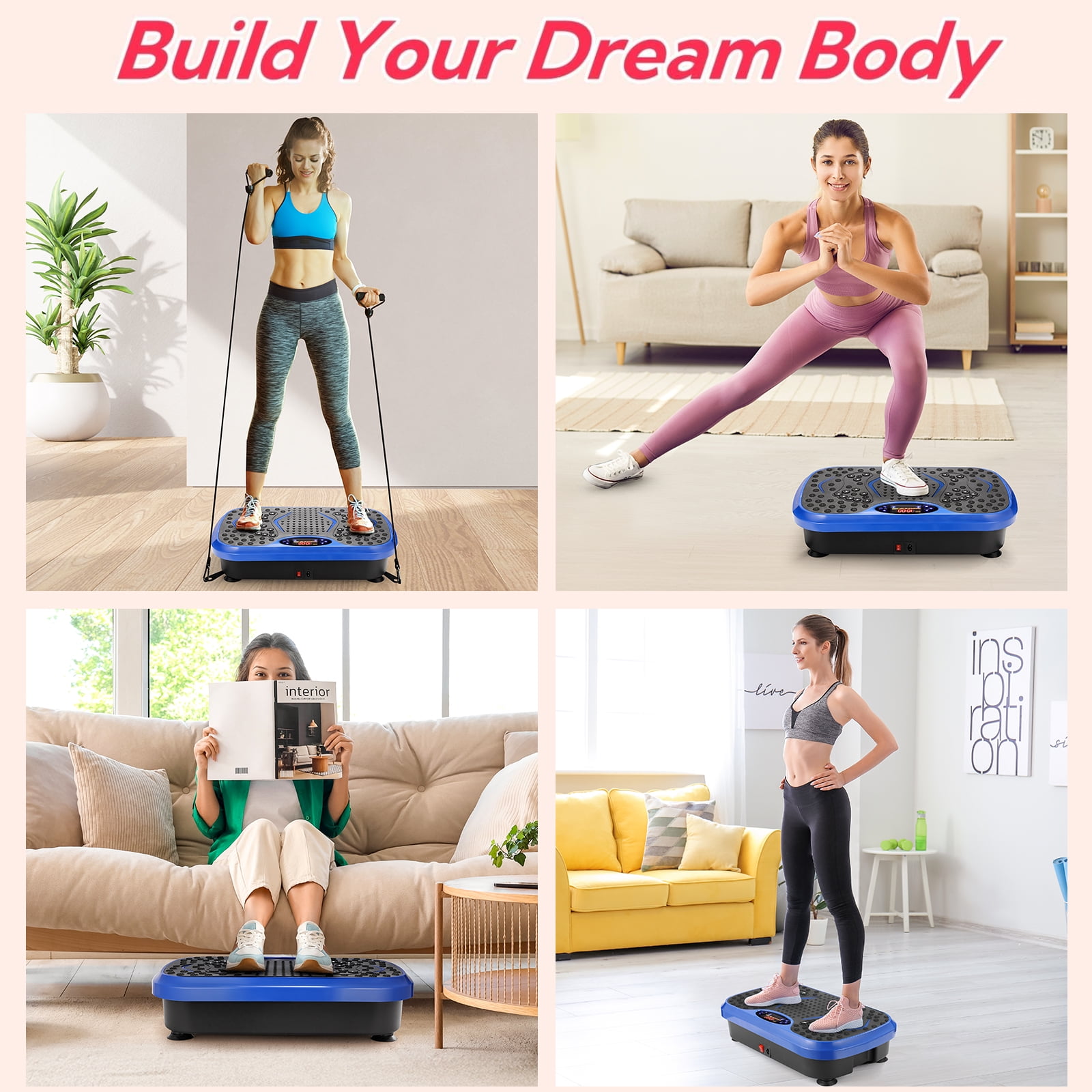 Arlopu Vibration Plate Exercise Machine, Whole Body Workout Vibration Platform w/ 2 Resistance Bands for Wellness and Fitness