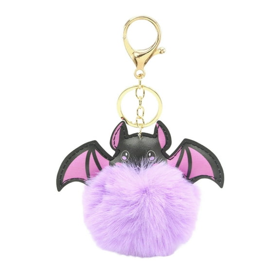 HHBEAUTY Halloween Bat Keychain Cute Pom Fuzzy Keychain for Women Halloween Gifts Bag Charms for Handbag Purse Car Keys, Plush Bat Keychain