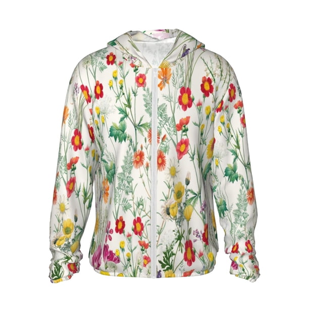 Balery Spring floral Sudadera ligera de manga larga con capucha y protección solar UPF 50+ para hombre y mujer, ideal para pesca y running-3X-Large