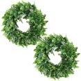 thumbnail image 1 of 2PCS Artificial Green Leaves Wreath, 11" Faux Boxwood Wreath Farmhouse Greenery Wreath, Round Eucalyptus Wreath Outdoor Green Wreath for Front Door Wa, 1 of 5