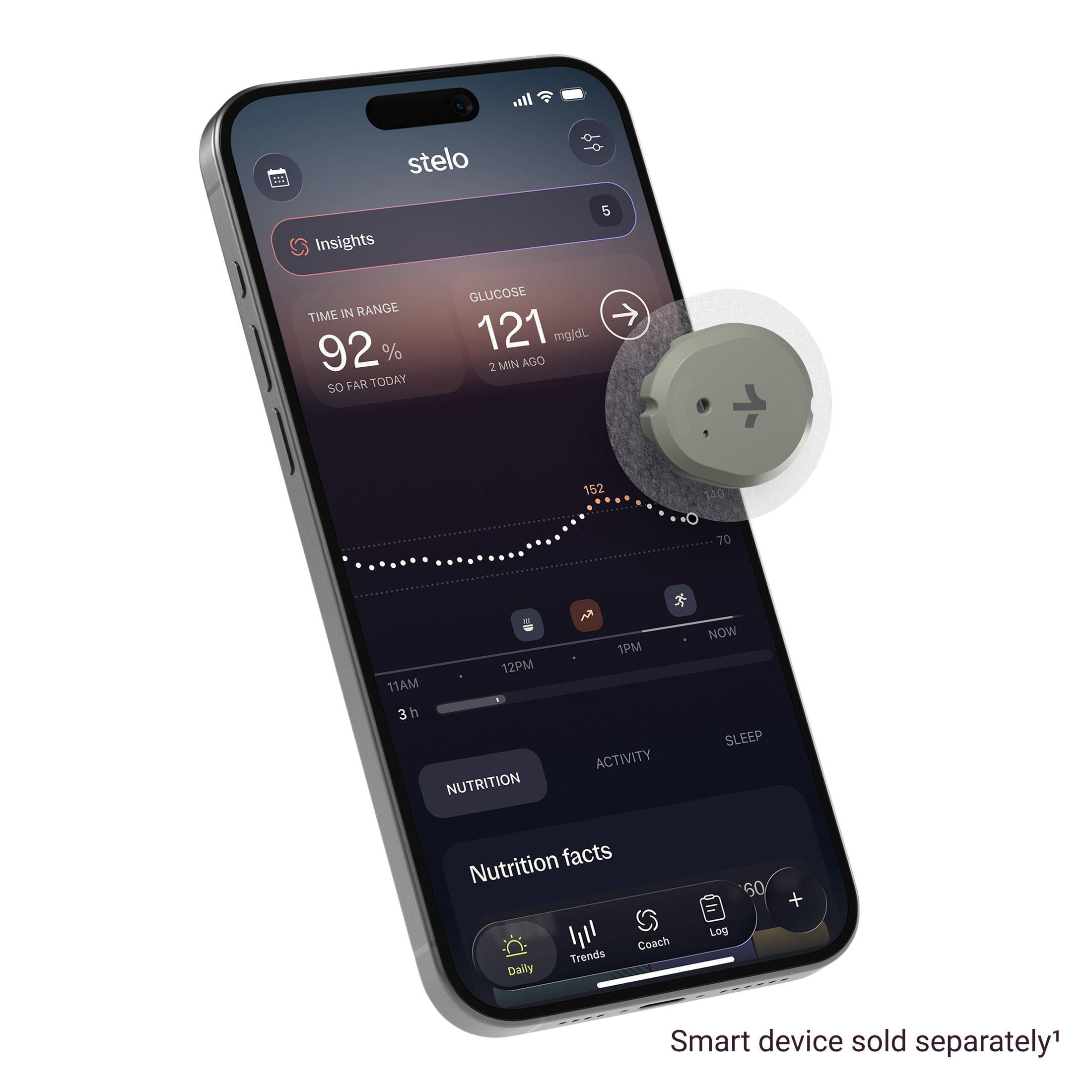 Stelo Glucose Biosensor & App by Dexcom - A Leader in Continuous Glucose Monitoring (CGM). 24/7 Tracking & Personalized Insights to Reveal Patterns. 1-Pack (Up to 15 Days). iOS & Android.