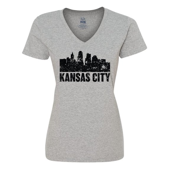 Inktastic Kansas City Skyline Grunge Women's V-Neck T-Shirt