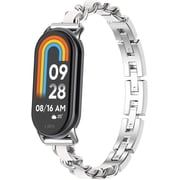 KOMI Compatible with Xiaomi Mi Smart Band 8 Silicone Strap Metal Adjustable Woven Strap Smart Watch Wristband Accessories for Women Men Replacement Bands Silver