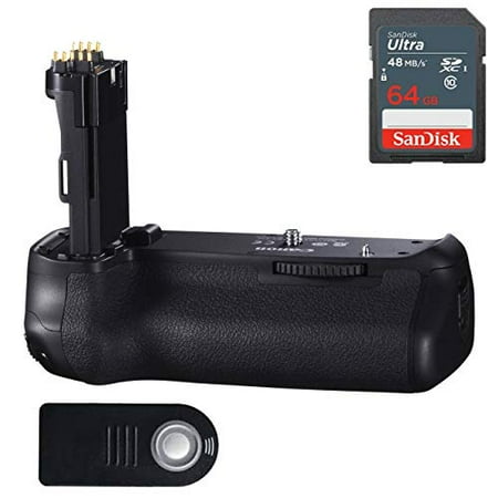 Canon BG-E14 Battery Grip for Canon EOS 70D and 80D DSLR Cameras with Sandisk 64GB High Speed Memory & Wireless Shutter Release