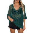 thumbnail image 2 of Women's Swimwear Cover Up V-Neck Smock Hollow Casual Short Solid Color Loose Beach Fashion Smock, 2 of 4