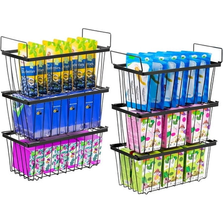 Wetheny Freezer Organizer Bins With Side Handle -6 Pack Stackable Chest Freezer Organizer for 7 Cu.FT - Deep Freezer Sort Frozen Food Wire Metal Basket Storage Bins Rack