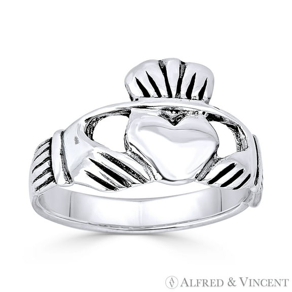 Irish / Celtic Claddagh Heart Ring in Oxidized .925 Sterling Silver