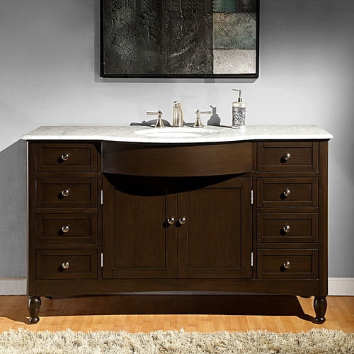 Silkroad Exclusive Modern Carrara White Marble Bathroom Vanity 44 Single Sink 58 In Wide Com Silkroad Exclusive Modern Carrara White, Silkroad Exclusive Corner Bathroom Vanities