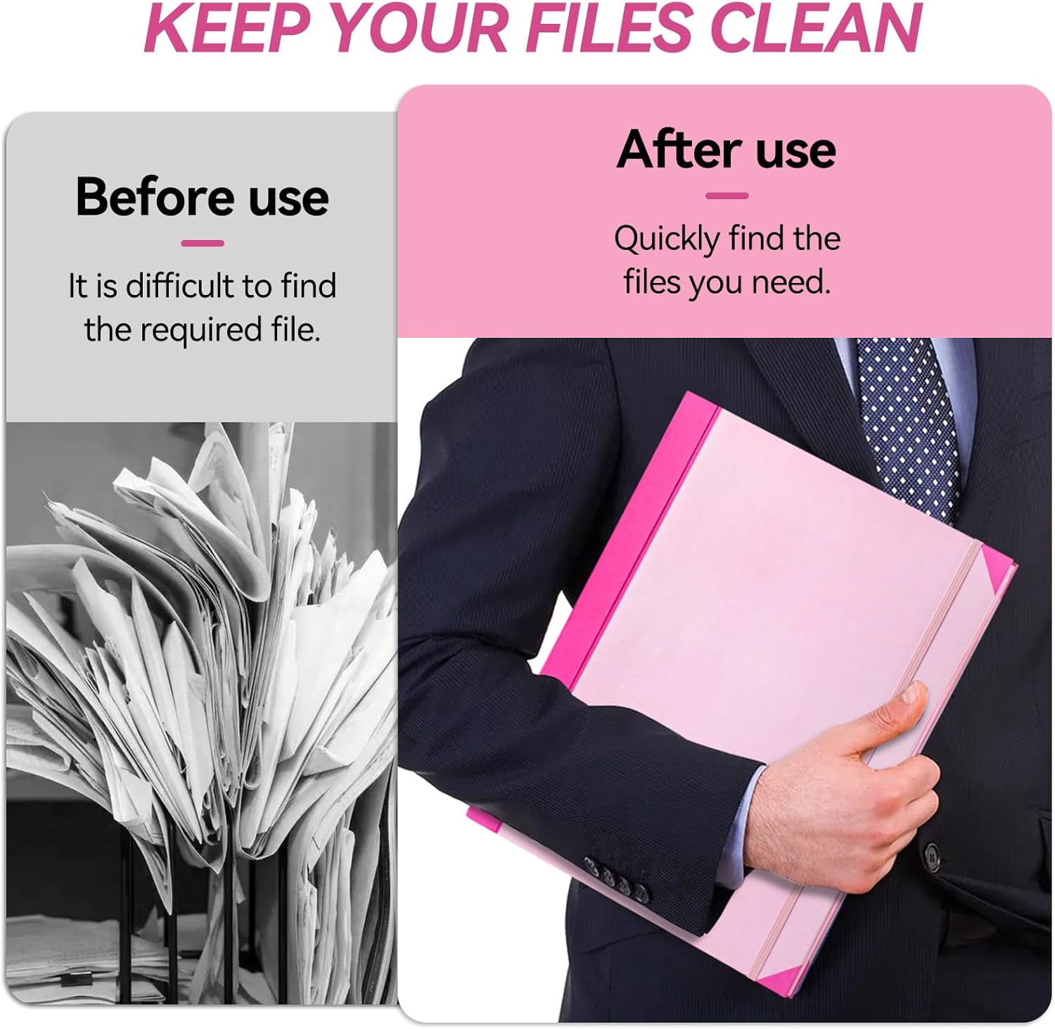 Folio Document Organizer with Labels, Important Folders with Pockets,File Stylish Binder for Storing Important Papers, Certificates, Passports, Photos, and Letters (Pink)