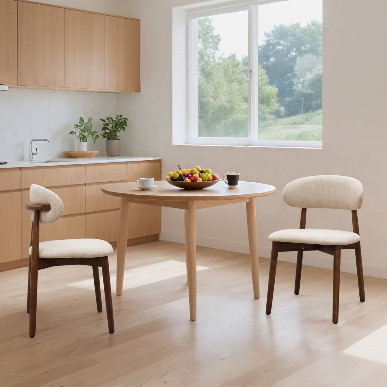 Dining Chairs Set of 4 Beige Cotton Linen Upholstered Dining Chairs with Black Solid Wood Legs Armless Kitchen Chairs for Dining Room Living Room Restaurant Meeting Room, Light Camel