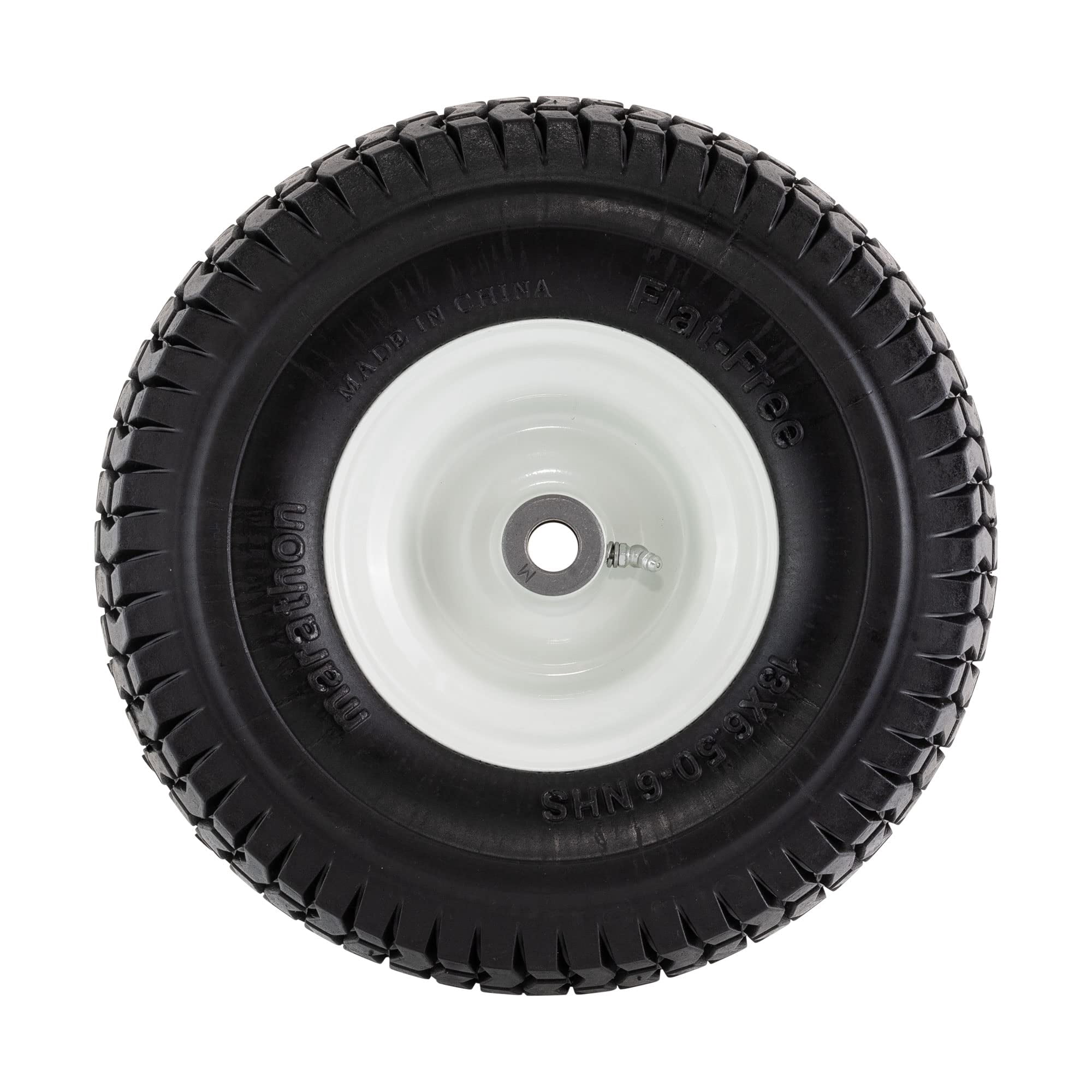 Marathon 13x6.50-6" Flat Free Lawnmower Tire on Wheel, 3" Hub, 3/4" Bushings CA2