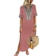 thumbnail image 3 of Qarigey Vestido de mujer Vestido bohemio con cuello en V Manga corta Vestido dividido Vestidos Rosado L, 3 of 4