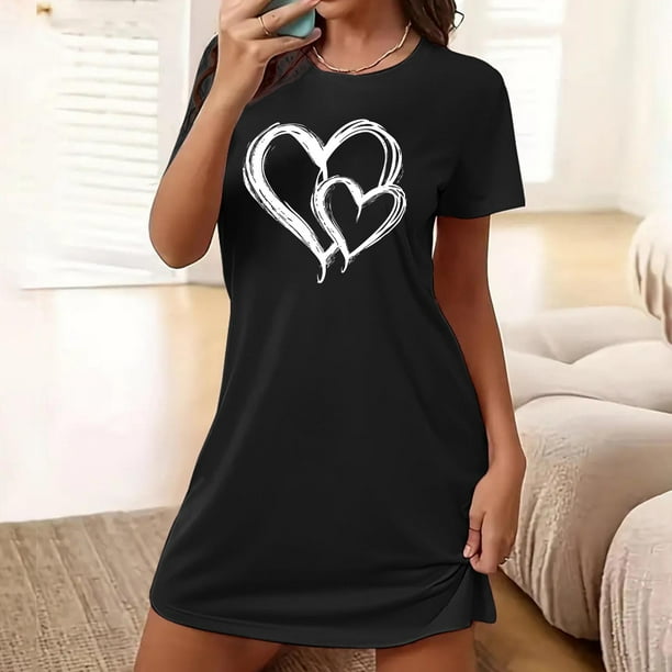 Camisón corto de talla grande para mujer, camisón de manga corta con estampado de pecho a la moda, camisón para mujer