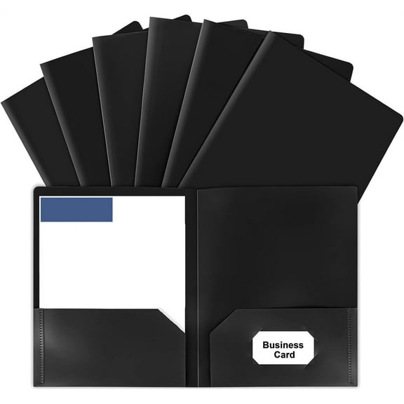 Tutuviw 6Pcs Plastic Folders with 2 Pockets 9.25 Inch Heavy Duty File Folders for Documents Fit Letter Size Paper Bulk, Home, Office(Black)