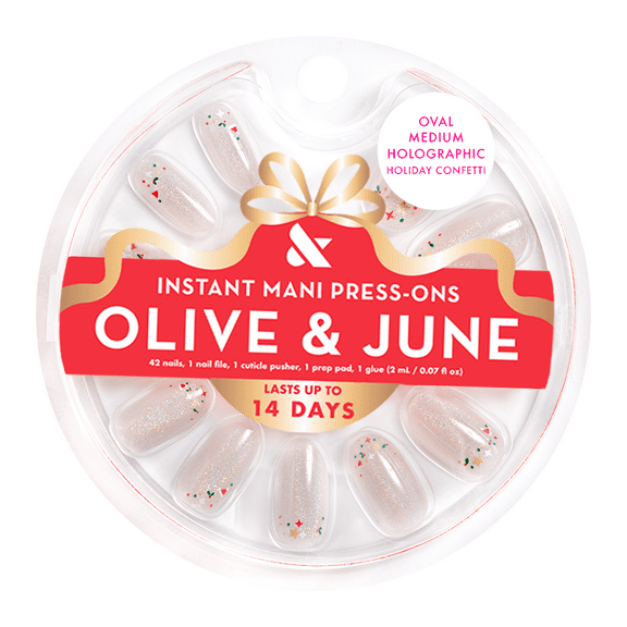 Olive & June Press On Holographic Holiday Confetti, Medium, Oval