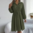 thumbnail image 4 of MaFYtyTPR Clothes Dresses for Women 2025 Women's Fall/Winter Dressy Casual Button Tied Waist Long Sleeved Solid Color Lapel Dress Army Green L, 4 of 9