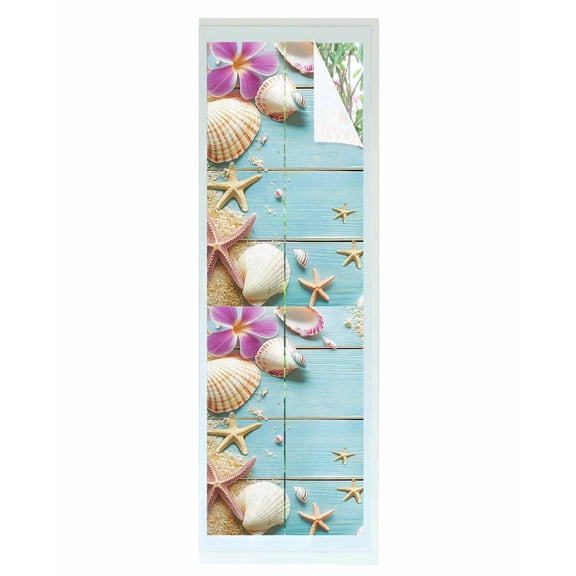 Window Privacy Film Ocean Coastal Stained Glass Window Film Decorative Sun Block Window Cover Blue Wooden Grain Starfish Seashells Floral Window Clings Static Sticker for Bathroom 23.6"x78.7"