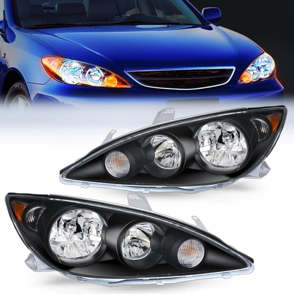 Nilight Headlight Assembly Compatible with 2005 2006 Toyota Camry LE XLE SE Headlamps Replacement Black Housing Amber Reflector Upgraded Clear Lens Driver and Passenger Side, 2 Years Warranty