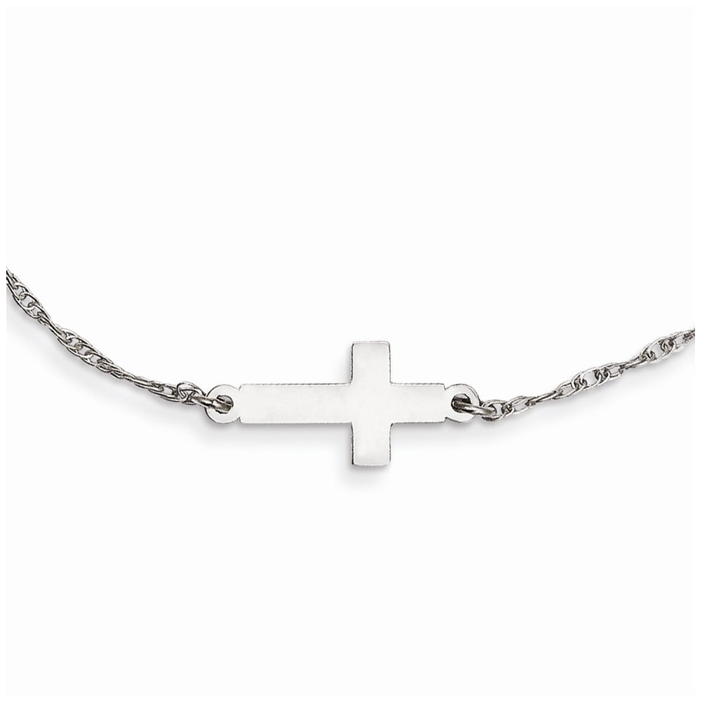 925 Sterling Silver Rhodium-Plated Small Sideways Cross Necklace 18 Length 