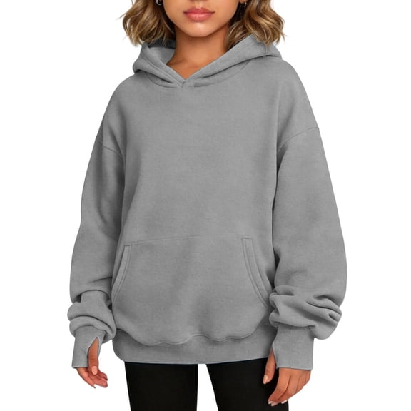 Atogsazn Toddler Baby Girls Oversized Hoodies Kids Casual Long Sleeve Hooded Sweatshirt Fall Winter Tops Clothes Gray 7-8 Years Fashion