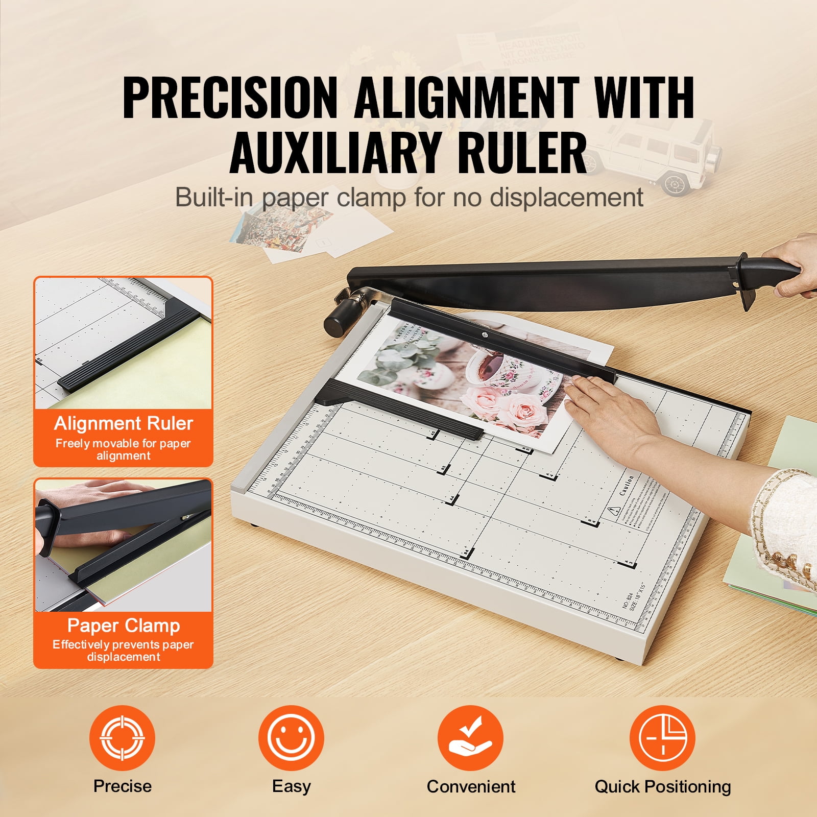 KFFKFF Paper Slicer, Guillotine Style Trimmer, 18" Cutting Distance, Can Handle 20 Pages, Robust Guillotine Style Paper Slicer with Safety Rail/Blade Secure System for Thick Paper/Cardboard