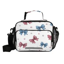Insulated Lunch Bag 6L Leak-Proof Lunch Box with Shoulder Strap Multiple Pockets Lunch Tote Red and Blue Stripes Bows