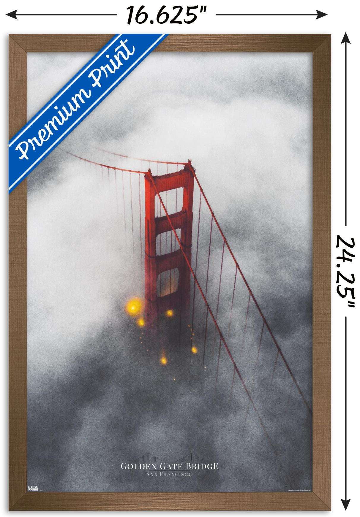 San Francisco - Foggy Bridge Wall Poster, 14.725" x 22.375", Framed