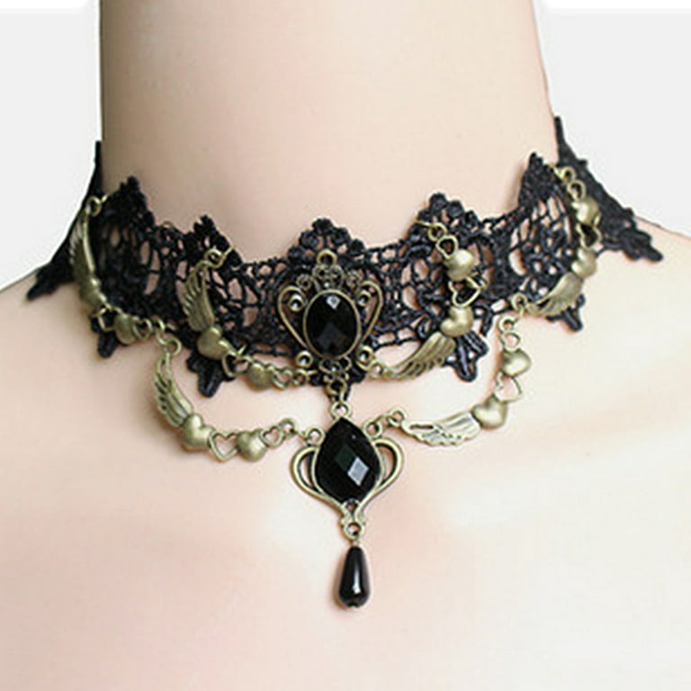 Gothic Collar Statement Black Lace Choker With Crosses, Cross