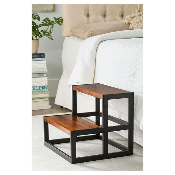 inc Hardwood Step Stool/Bed Steps/Plant Stand, NO Assembly Required Walnut