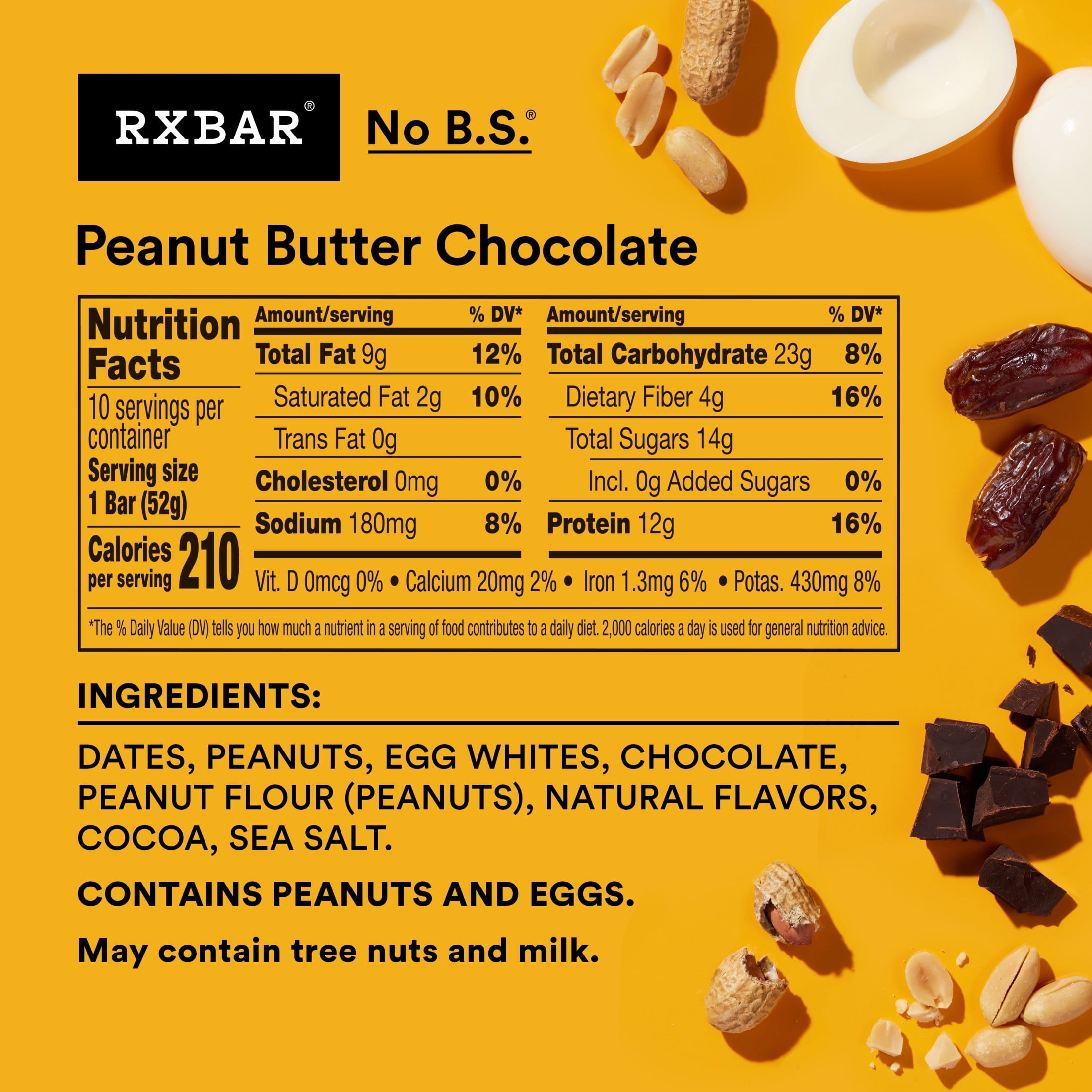 RXBAR, Peanut Butter Chocolate Gluten-Free Protein Bars, 10 Count