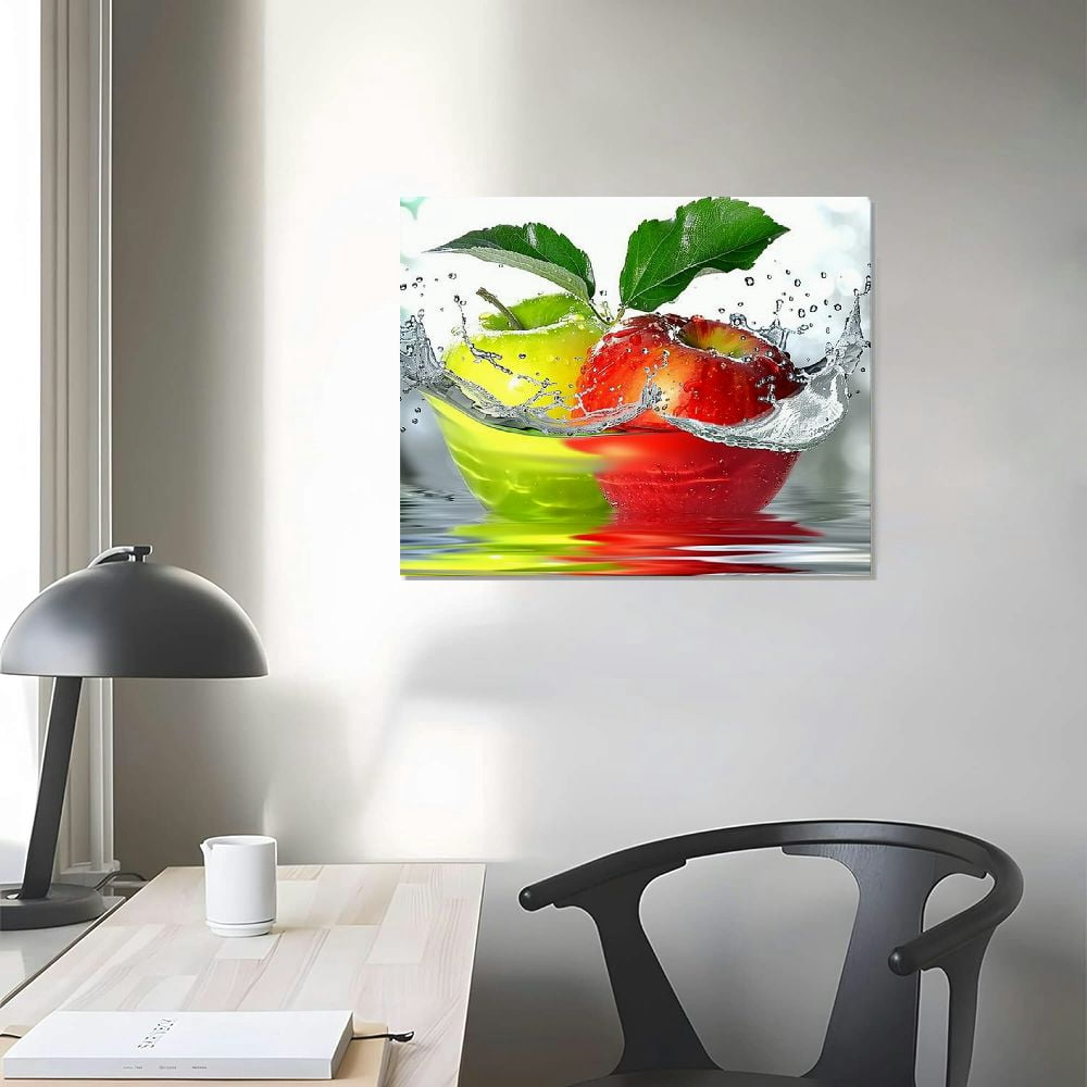 COMIO Kitchen Canvas Wall Art Fruit Picture Dining Room Canvas Painting for Home Wall Decor, Healthy Apple Food Framed Kitchen Art Wall Decor Restaurant Decoration Ready to Hang