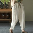 thumbnail image 5 of BLVB Women's Cotton Linen Tapered Pants Elastic Waist Drawstring Baggy Capris Comfy Beach Trousers for Summer, 5 of 7