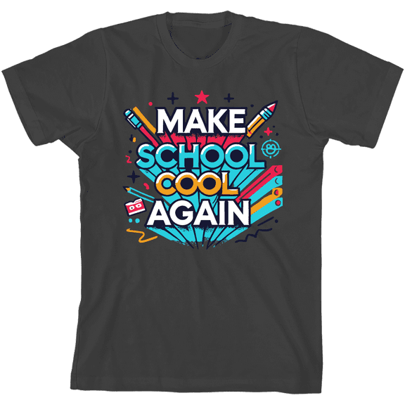 Make School Cool Again Back To School Adult Charcoal Crew Neck Short Sleeve Tee-Large